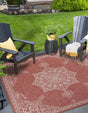 Rust Red 7' 10 x 7' 10 Outdoor Traditional Square Area Rug Weather Resistant for Patio, Deck, Terrace, Balcony, Porch Classical Design Outside Carpet for Sale at Rug Engine