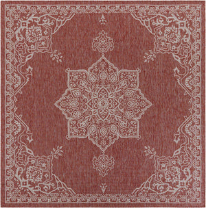 Rust Red 7' 10 x 7' 10 Outdoor Traditional Square Area Rug Weather Resistant for Patio, Deck, Terrace, Balcony, Porch Classical Design Outside Carpet for Sale at Rug Engine