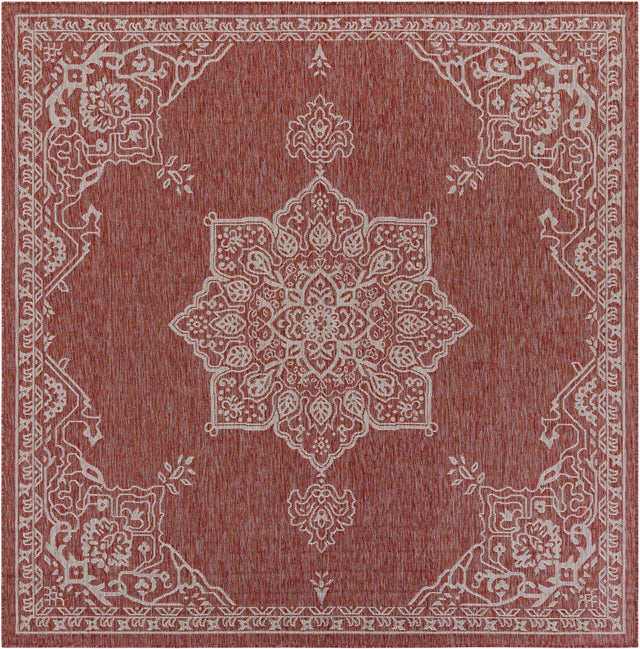 Rust Red 7' 10 x 7' 10 Outdoor Traditional Square Area Rug Weather Resistant for Patio, Deck, Terrace, Balcony, Porch Classical Design Outside Carpet for Sale at Rug Engine