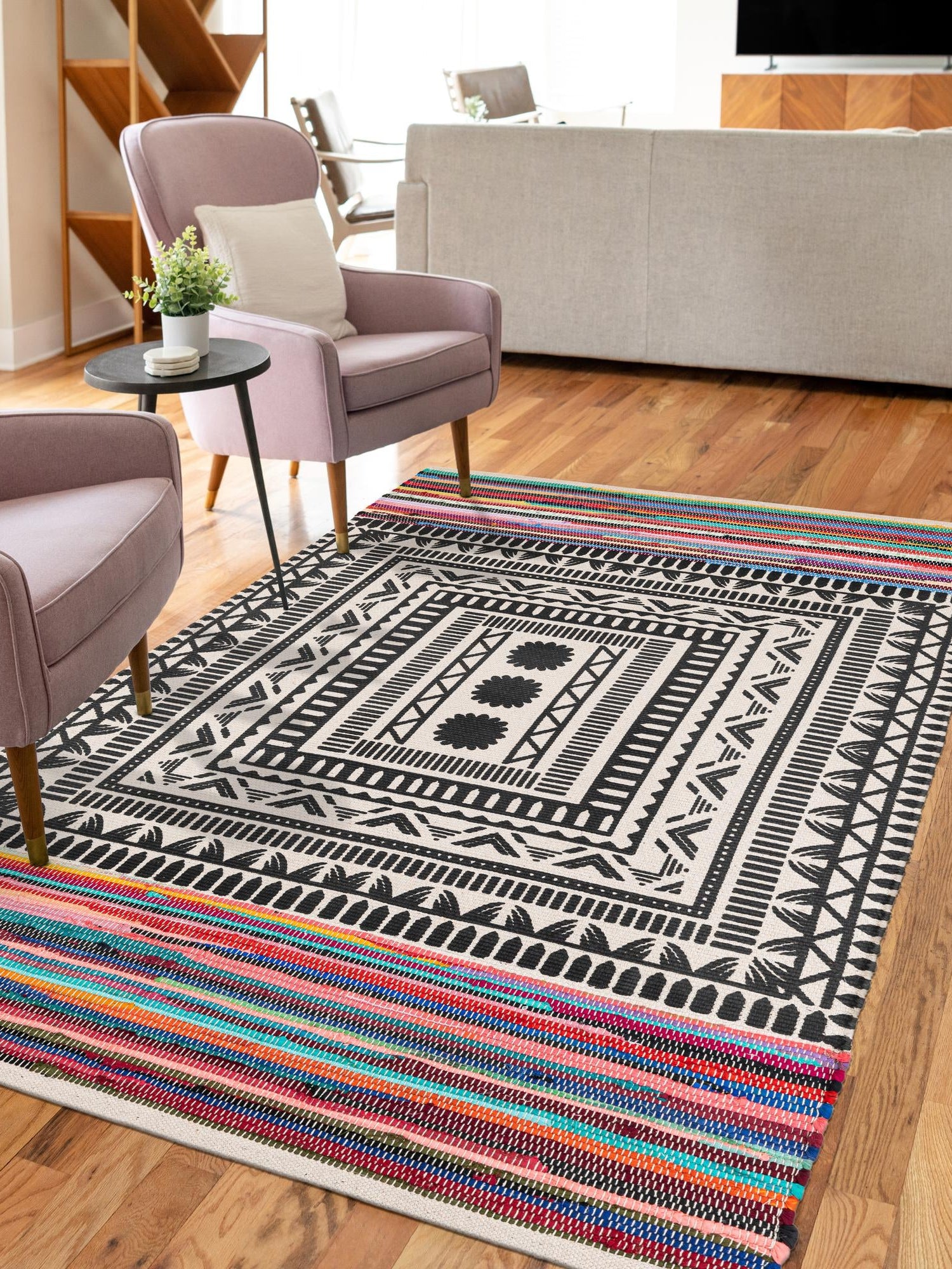 Multicolor 6' 1 x 9' Chindi Cotton Rectangle Area Rug Interior Design Home Decor Carpet Mat for Sale at Rug Engine