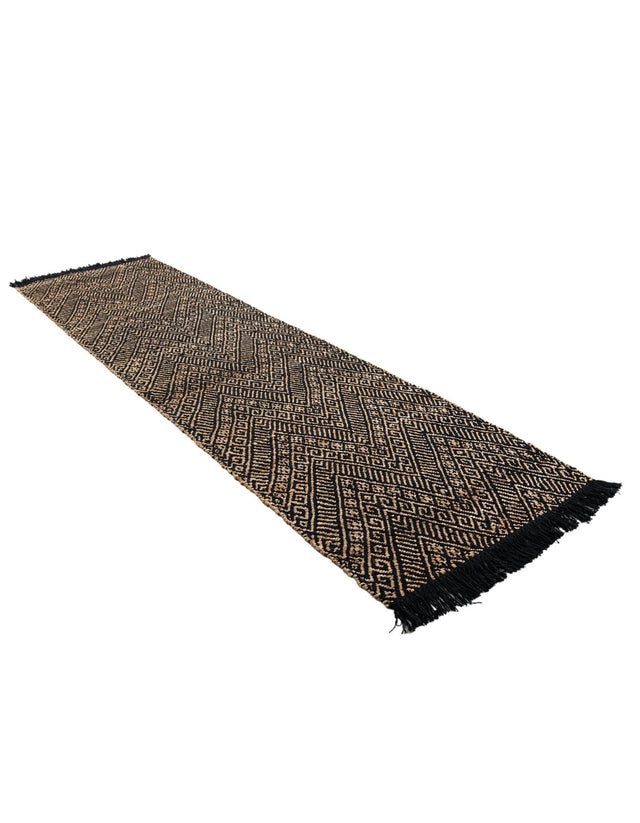 Black and Natural 3' x 10' Braided Jute Runner Rug