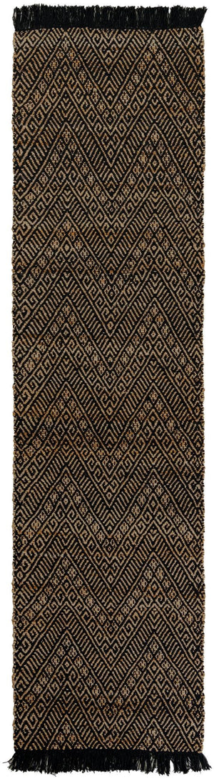 Black and Natural 3' x 10' Braided Jute Runner Rug