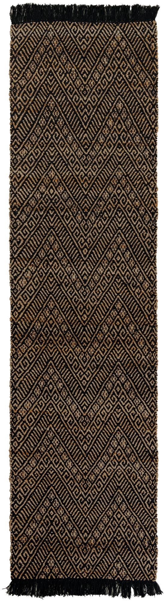 Black and Natural 3' x 10' Braided Jute Runner Rug