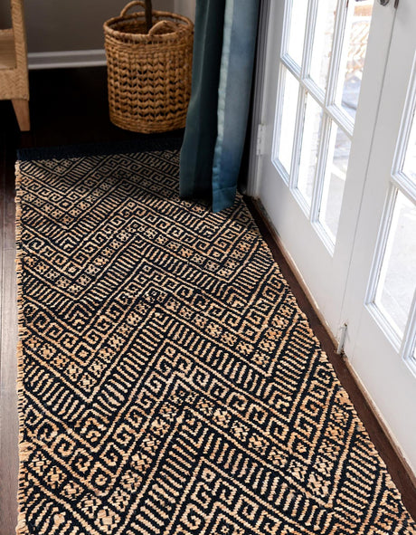 Black and Natural 2' x 8' Braided Jute Runner Rug