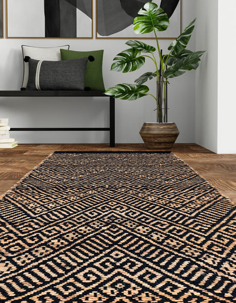 Black and Natural 2' x 8' Braided Jute Runner Rug