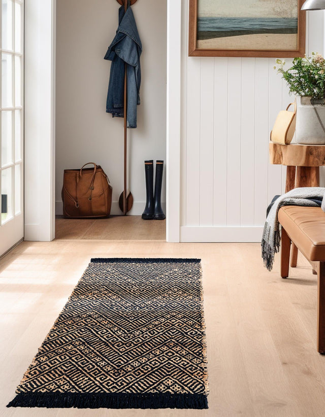 Black and Natural 2' x 8' Braided Jute Runner Rug