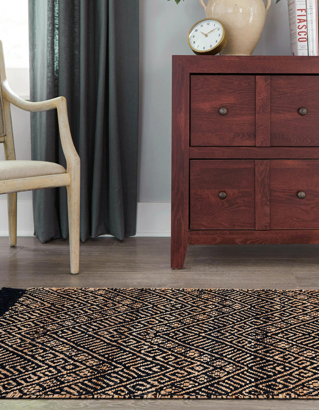 Black and Natural 2' x 8' Braided Jute Runner Rug