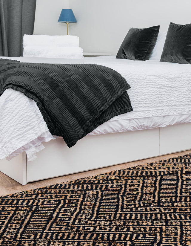 Black and Natural 2' x 8' Braided Jute Runner Rug