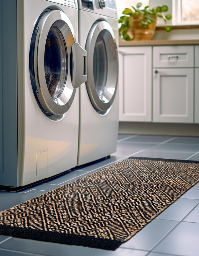 Black and Natural 2' x 8' Braided Jute Runner Rug