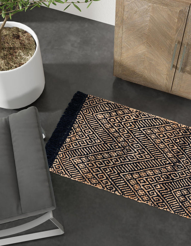 Black and Natural 3' x 10' Braided Jute Runner Rug