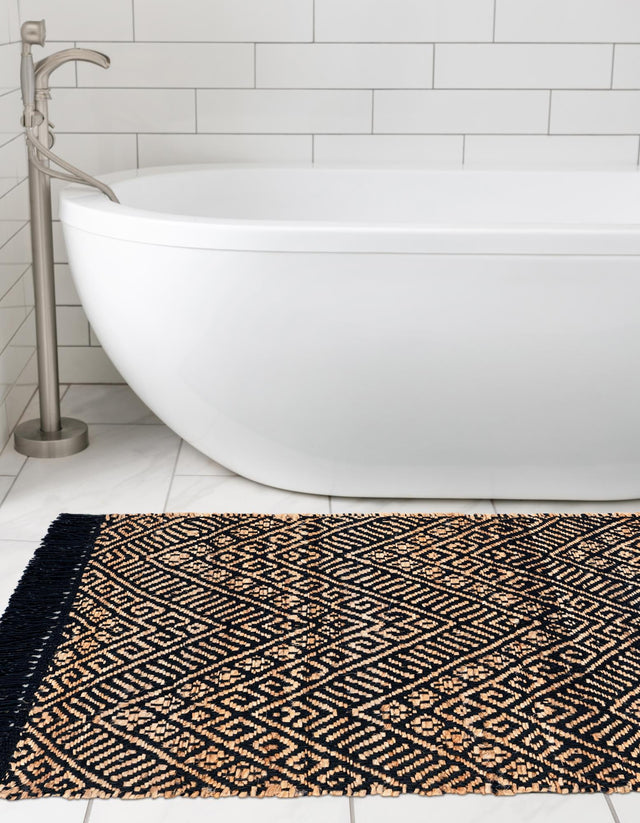 Black and Natural 3' x 10' Braided Jute Runner Rug