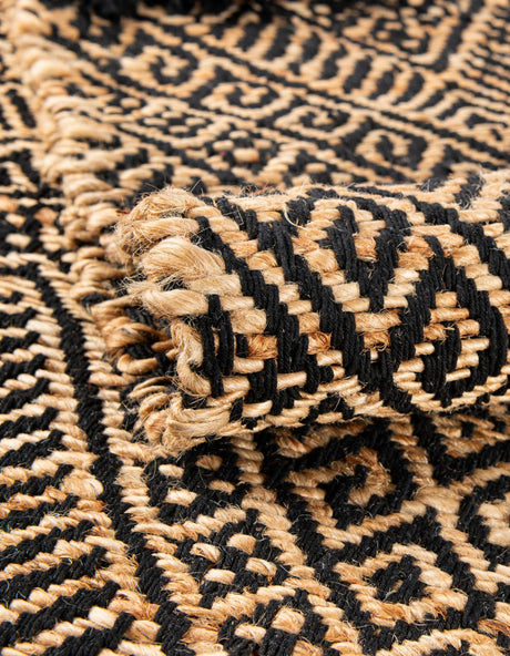 Black and Natural 3' x 10' Braided Jute Runner Rug