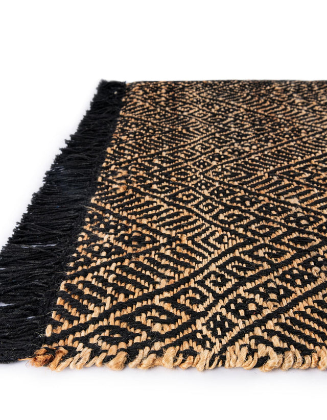 Black and Natural 3' x 10' Braided Jute Runner Rug
