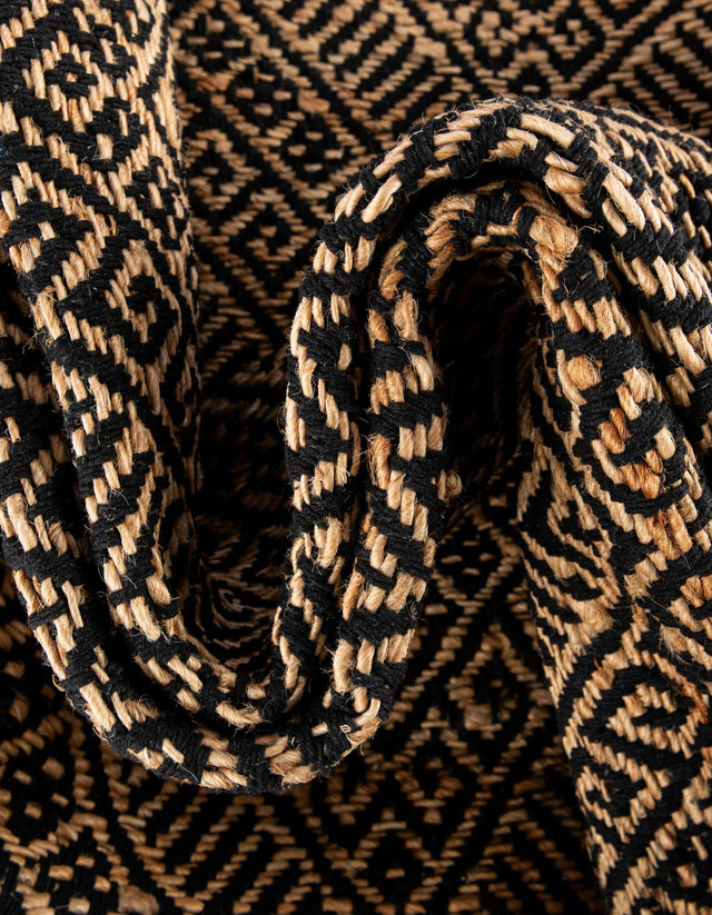 Black and Natural 3' x 10' Braided Jute Runner Rug