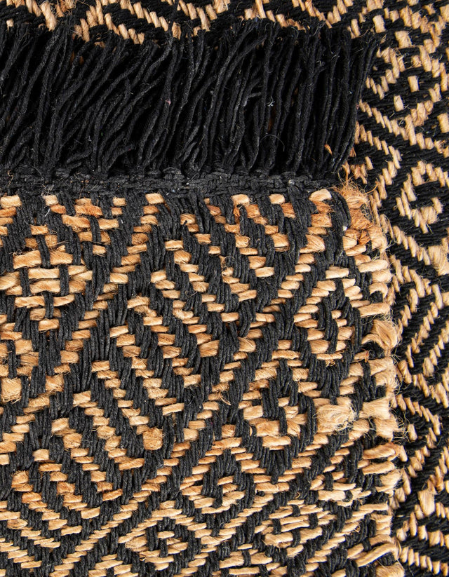 Black and Natural 3' x 10' Braided Jute Runner Rug