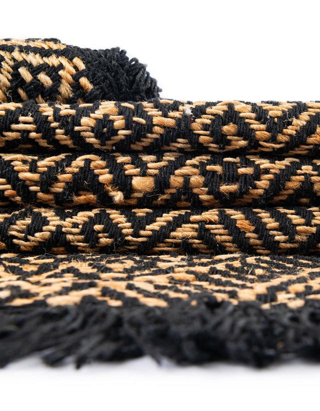Black and Natural 3' x 10' Braided Jute Runner Rug