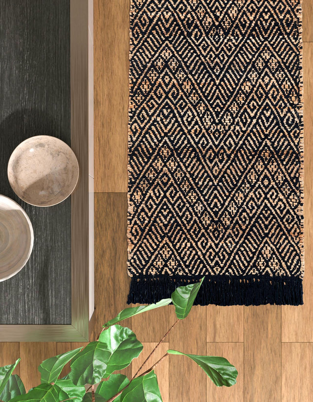 Black and Natural 3' x 10' Braided Jute Runner Rug