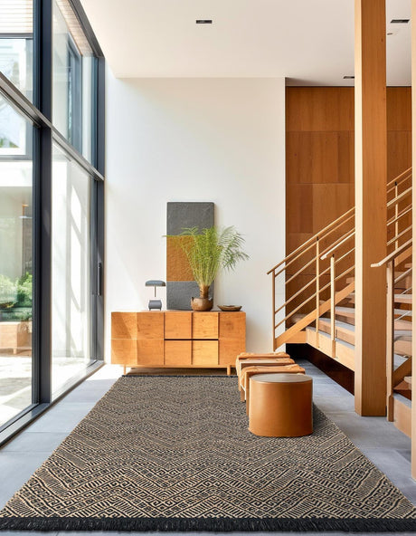 Black and Natural 4' 1 x 6' 1 Braided Jute Rectangle Rug