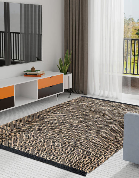 Black and Natural 4' 1 x 6' 1 Braided Jute Rectangle Rug