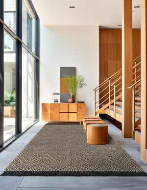 Black and Natural 4' 1 x 6' 1 Braided Jute Rectangle Rug