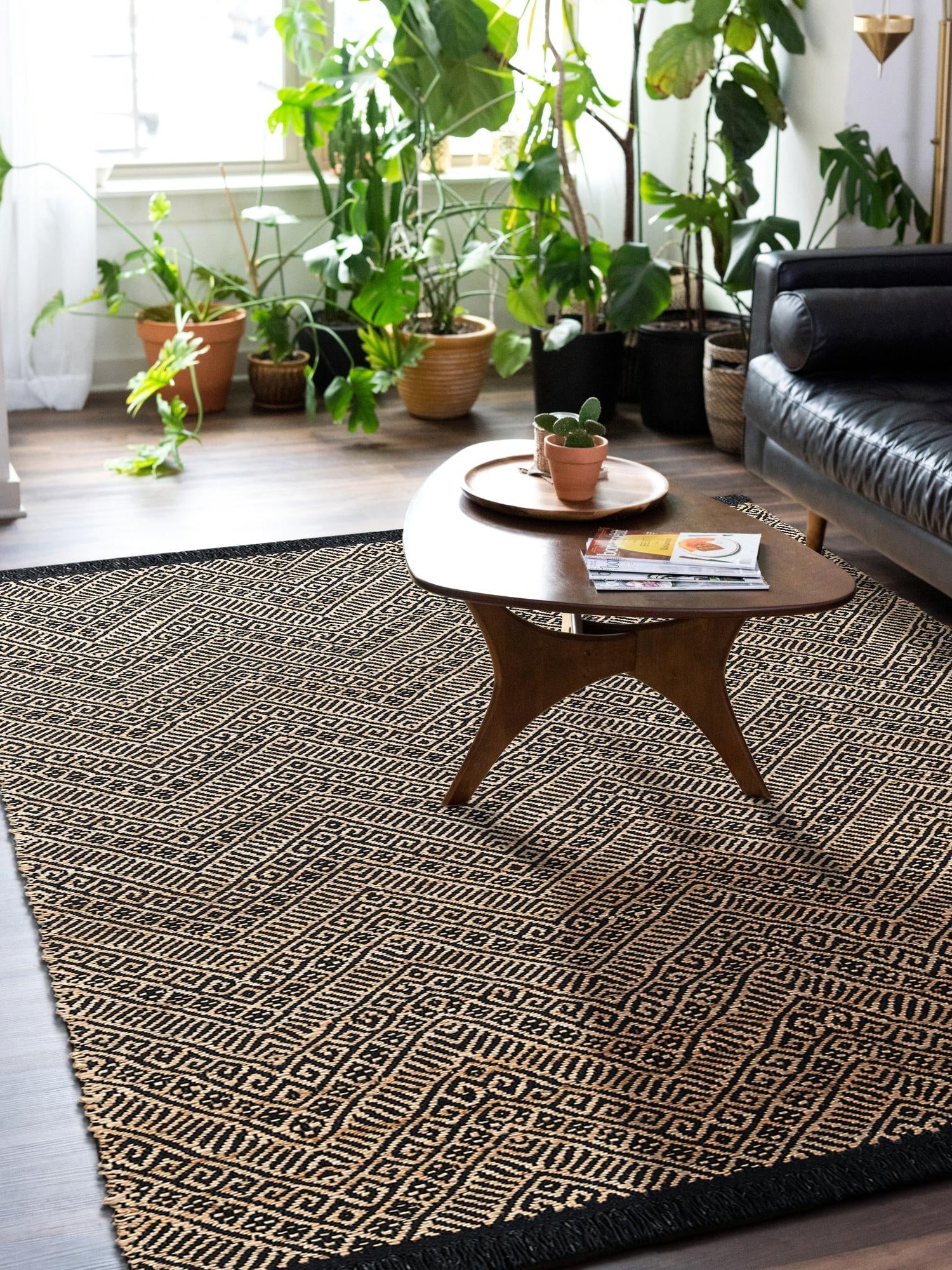 Black and Natural 10' x 14' 1 Braided Jute Rectangle Area Rug 100% Jute Hand Braided Natural Eco-Friendly Boho Style Carpet for Living Rooms Dining Office Space Dorms for Sale at Rug Engine
