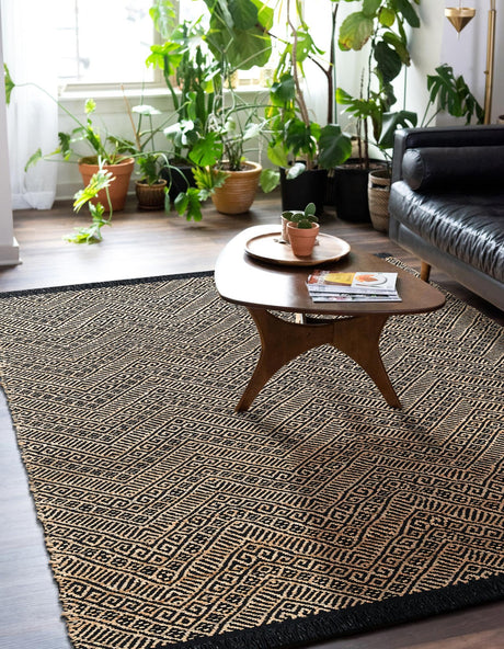 Black and Natural 10' x 14' 1 Braided Jute Rectangle Area Rug 100% Jute Hand Braided Natural Eco-Friendly Boho Style Carpet for Living Rooms Dining Office Space Dorms for Sale at Rug Engine
