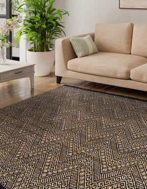 Black and Natural 5' 1 x 5' 1 Braided Jute Square Rug