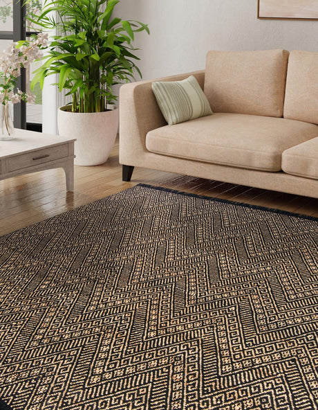 Black and Natural 5' 1 x 5' 1 Braided Jute Square Area Rug 100% Jute Hand Braided Natural Eco-Friendly Boho Style Carpet for Living Rooms Dining Office Space Dorms for Sale at Rug Engine