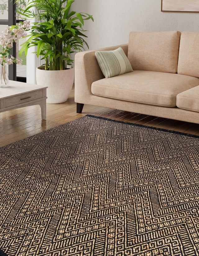 Black and Natural 5' 1 x 5' 1 Braided Jute Square Rug