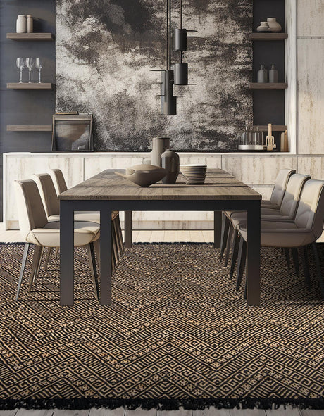 Black and Natural 7' 10 x 7' 10 Braided Jute Square Area Rug 100% Jute Hand Braided Natural Eco-Friendly Boho Style Carpet for Living Rooms Dining Office Space Dorms for Sale at Rug Engine