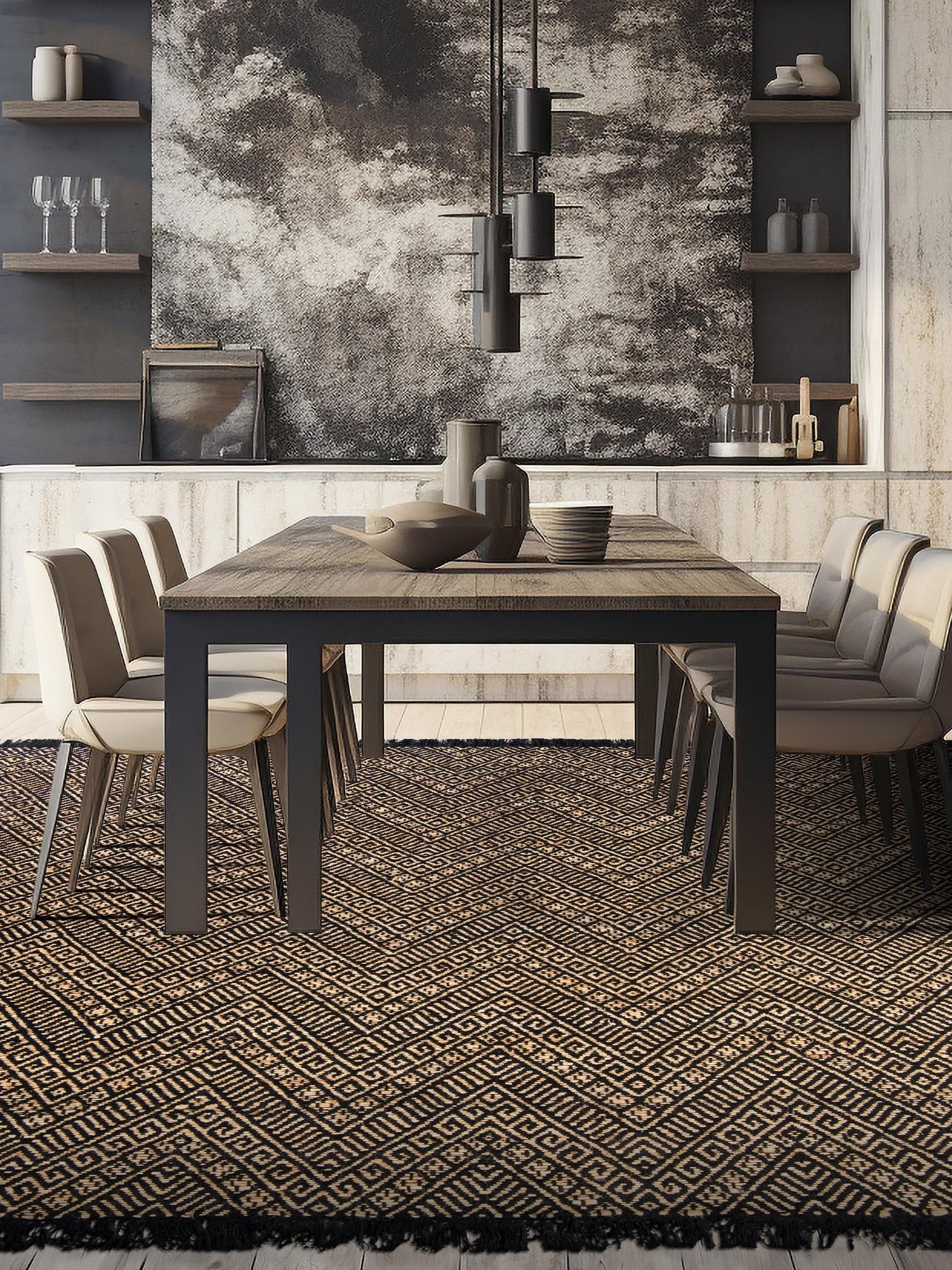 Black and Natural 5' 1 x 5' 1 Braided Jute Square Area Rug 100% Jute Hand Braided Natural Eco-Friendly Boho Style Carpet for Living Rooms Dining Office Space Dorms for Sale at Rug Engine
