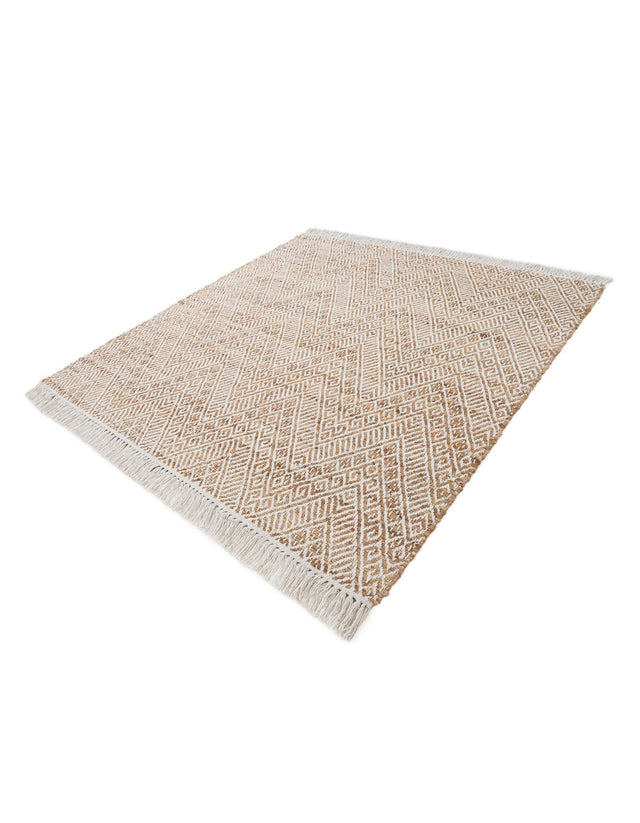 White and Natural 5' 1 x 5' 1 Braided Jute Square Rug