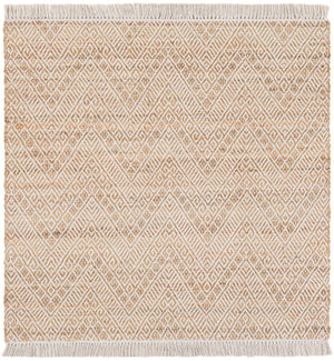 White and Natural 5' 1 x 5' 1 Braided Jute Square Rug
