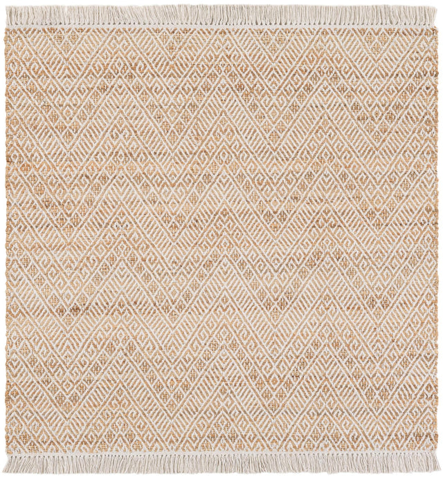 White and Natural 5' 1 x 5' 1 Braided Jute Square Rug