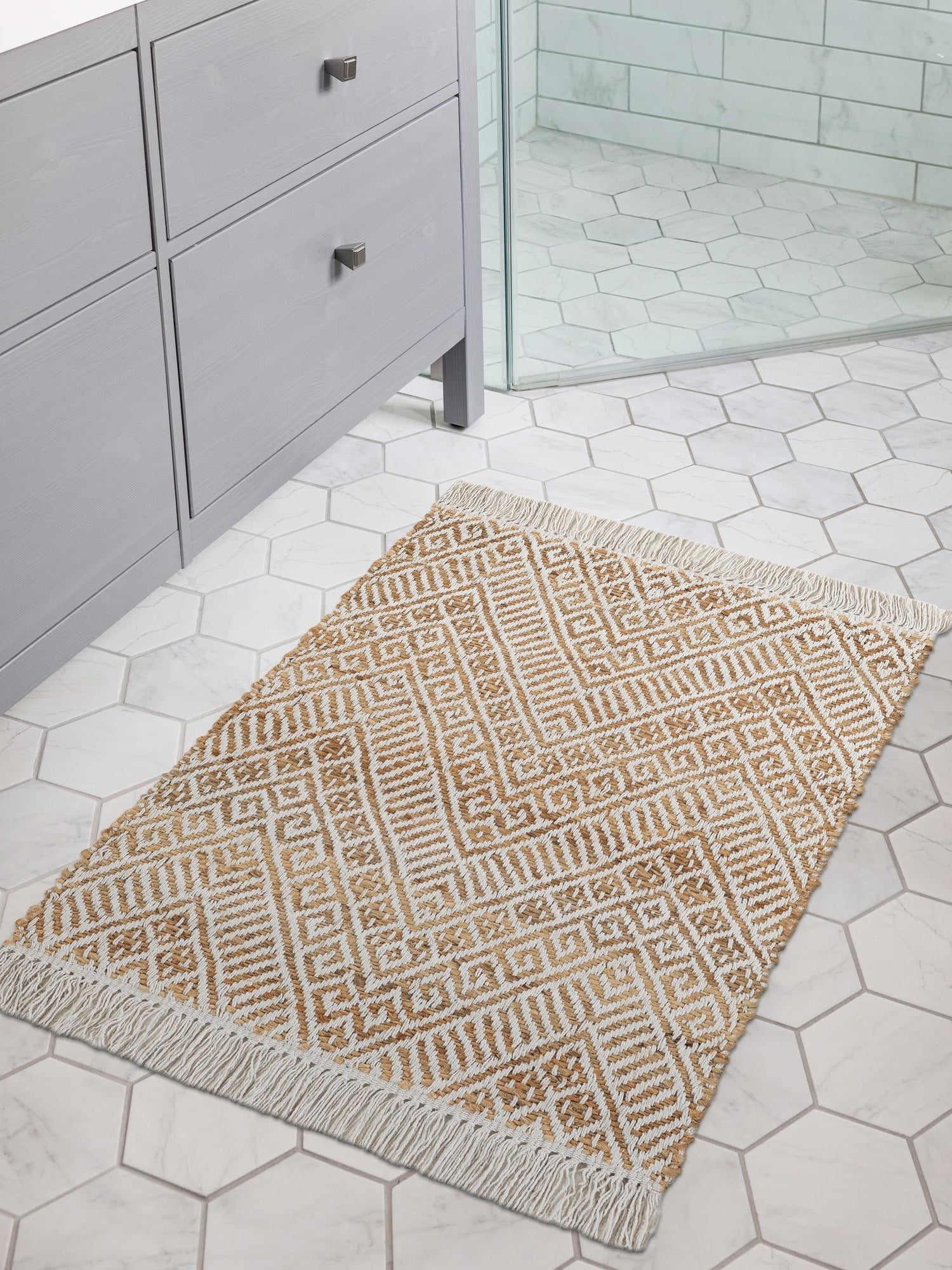 White and Natural 10' x 14' 1 Braided Jute Rectangle Area Rug 100% Jute Hand Braided Natural Eco-Friendly Boho Style Carpet for Living Rooms Dining Office Space Dorms for Sale at Rug Engine