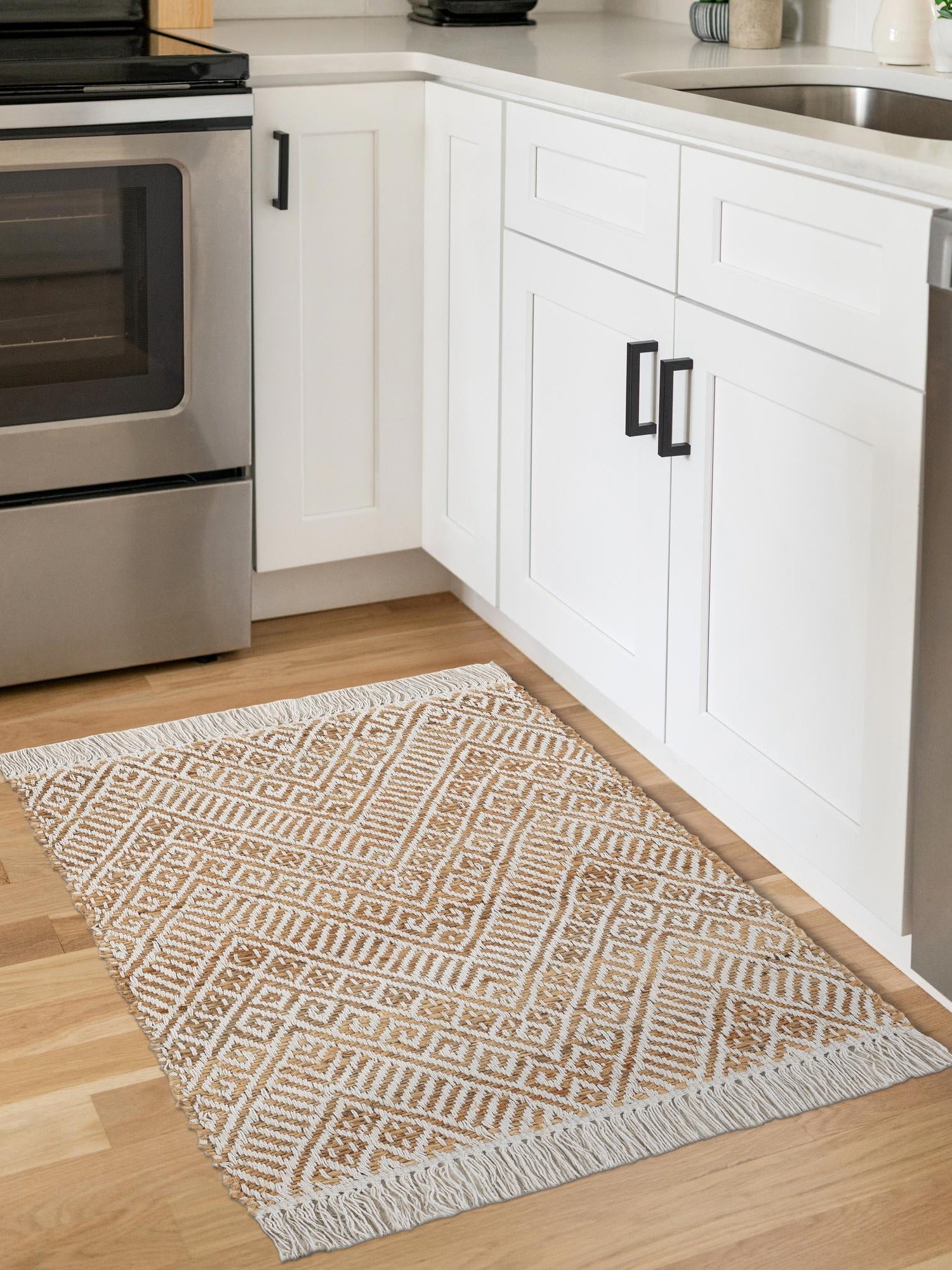 White and Natural 10' x 14' 1 Braided Jute Rectangle Area Rug 100% Jute Hand Braided Natural Eco-Friendly Boho Style Carpet for Living Rooms Dining Office Space Dorms for Sale at Rug Engine