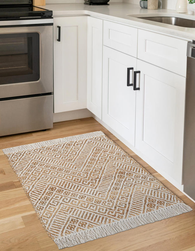 White and Natural 10' x 14' 1 Braided Jute Rectangle Rug