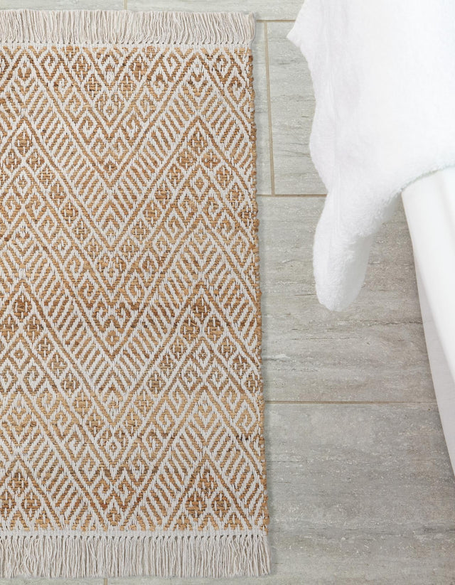 White and Natural 10' x 14' 1 Braided Jute Rectangle Rug