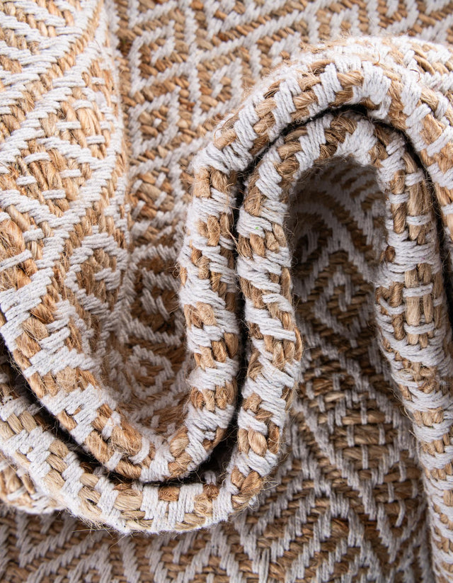 White and Natural 10' x 14' 1 Braided Jute Rectangle Rug