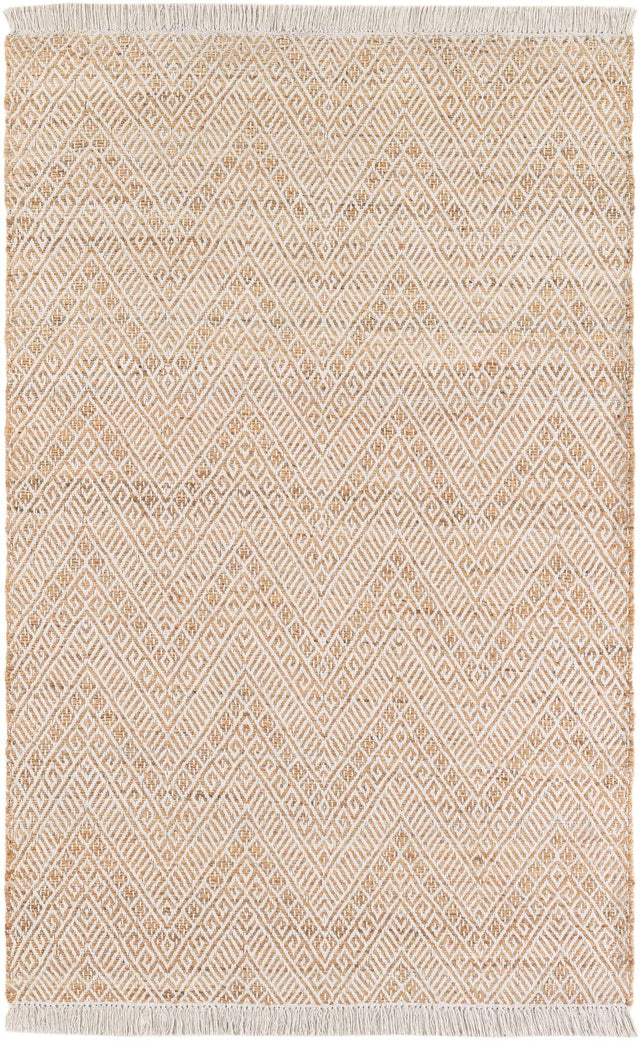 White and Natural 5' 1 x 8' Braided Jute Rectangle Rug