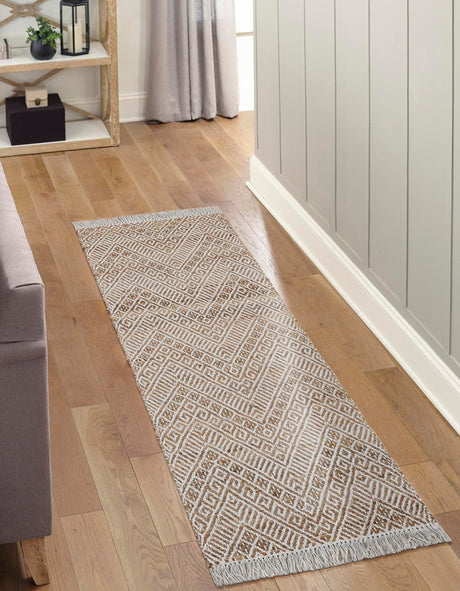 White and Natural 3' x 10' Braided Jute Runner Rug