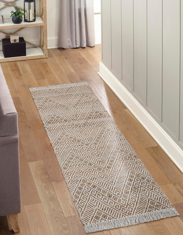 White and Natural 3' x 10' Braided Jute Runner Rug