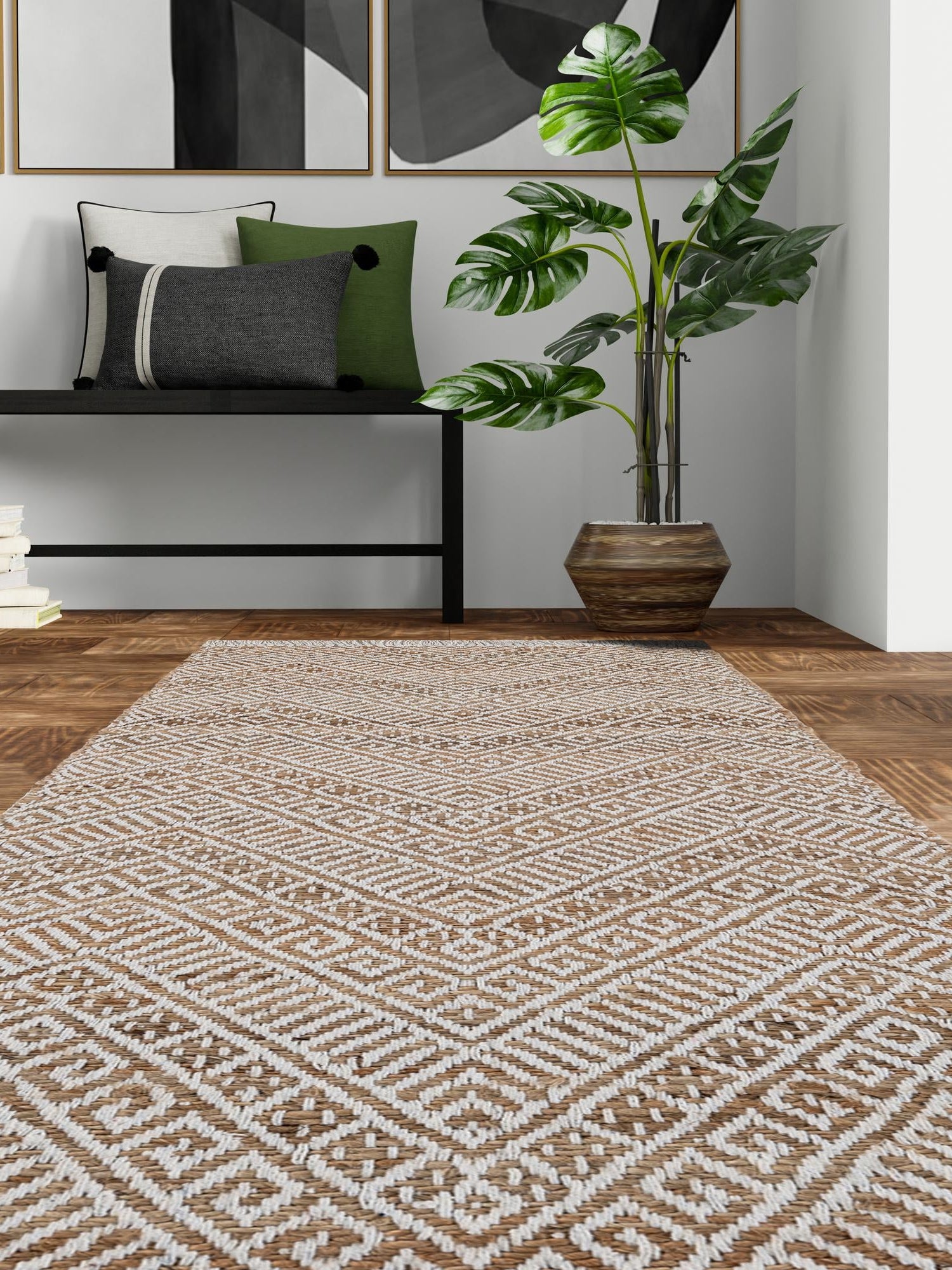 White and Natural 2' x 8' Braided Jute Runner Area Rug 100% Jute Hand Braided Natural Eco-Friendly Boho Style Carpet for Living Rooms Dining Office Space Dorms for Sale at Rug Engine