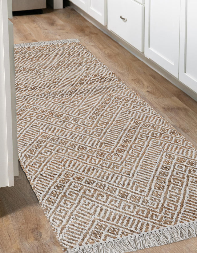 White and Natural 3' x 10' Braided Jute Runner Rug