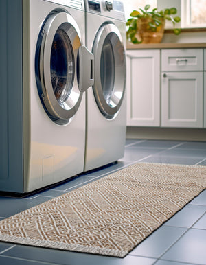 White and Natural 3' x 10' Braided Jute Runner Rug