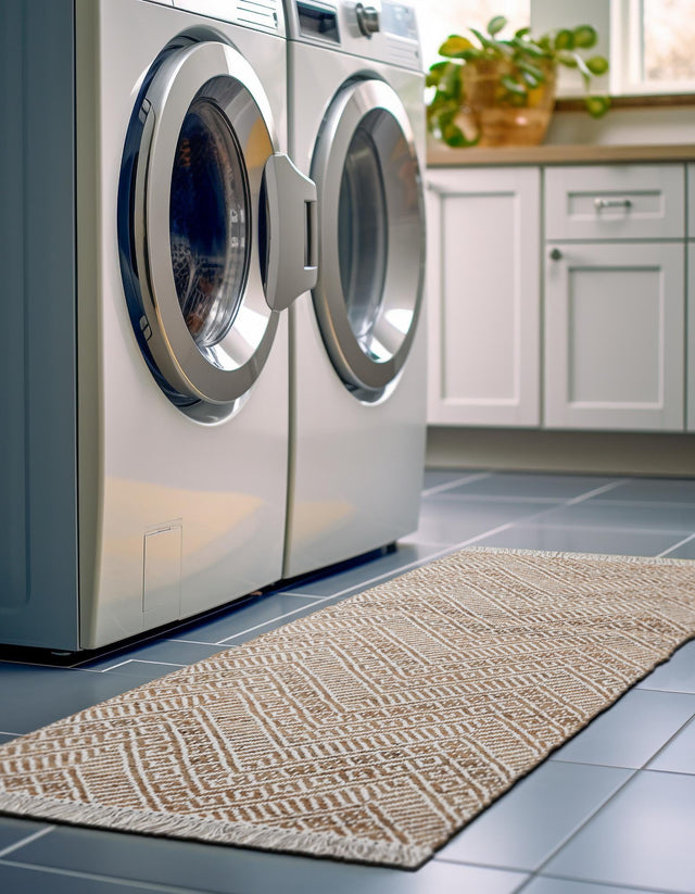 White and Natural 3' x 10' Braided Jute Runner Rug