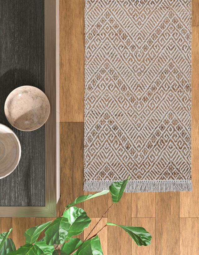 White and Natural 3' x 10' Braided Jute Runner Rug