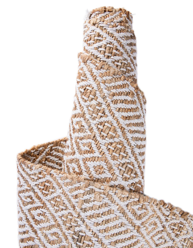 White and Natural 2' x 6' 1 Braided Jute Runner Rug