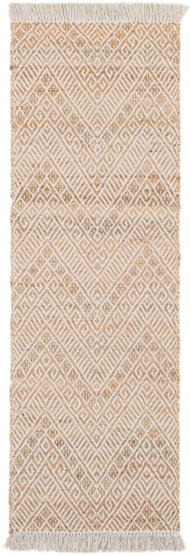 White and Natural 2' x 6' 1 Braided Jute Runner Rug