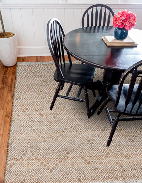 White and Natural 5' 1 x 5' 1 Braided Jute Square Area Rug 100% Jute Hand Braided Natural Eco-Friendly Boho Style Carpet for Living Rooms Dining Office Space Dorms for Sale at Rug Engine